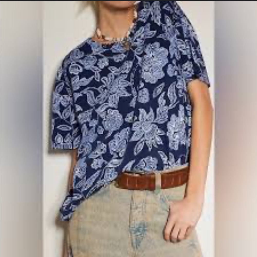 We the Free Nina Printed Tee, Navy Floral Short Sleeve Tshirt